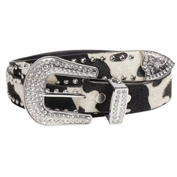 Western Cow Print Rhinestone Belt Bling Studded Cowgirl Y2K Country Large NWT